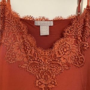 H&M Burnt Orange Lacy Silky Tank